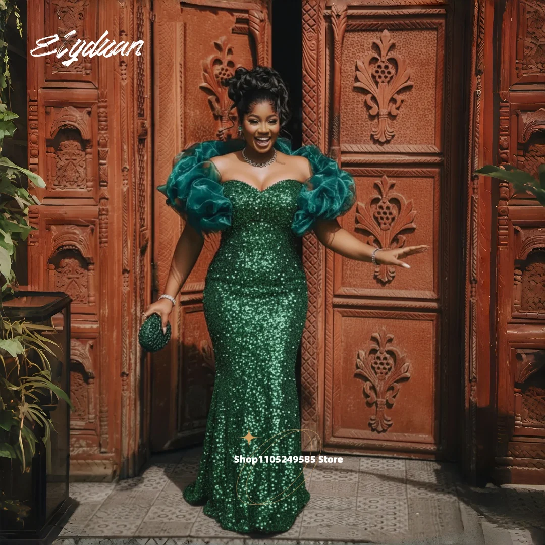 Aso Ebi African Mermaid Prom Dress Glitter Green Sequined Evening Gowns Ruched Off-Shoulder Birthday Party Dresses Customized
Aso Ebi African Mermaid Prom Dress Glitter Green Sequined Evening Gowns Ruched Off-Shoulder Birthday Party Dresses Customized