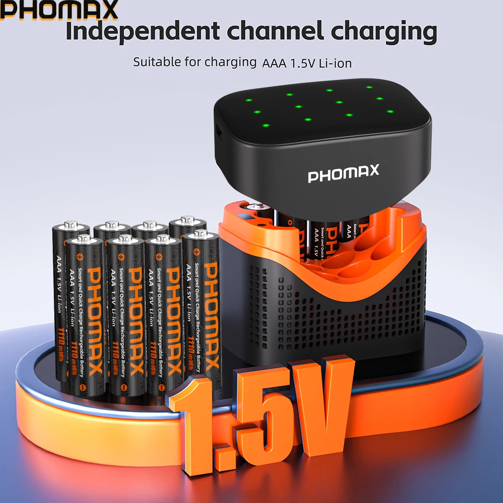 PHOMAX Rechargeable Lithium Battery & New 12 Slot Fast Battery Charger 1.5V AAA 1110mWh Batteries for Mouse Remote Contro Toys
PHOMAX Rechargeable Lithium Battery & New 12 Slot Fast Battery Charger 1.5V AAA 1110mWh Batteries for Mouse Remote Contro Toys