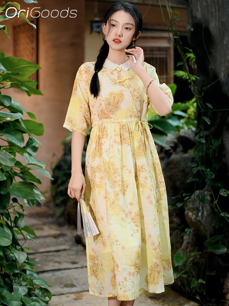 OriGoods Flower Print Summer Dress Women 2024 New Floral Long Dress Ramie Elegant Chinese style Dresses High Quality Q093
OriGoods Flower Print Summer Dress Women 2024 New Floral Long Dress Ramie Elegant Chinese style Dresses High Quality Q093