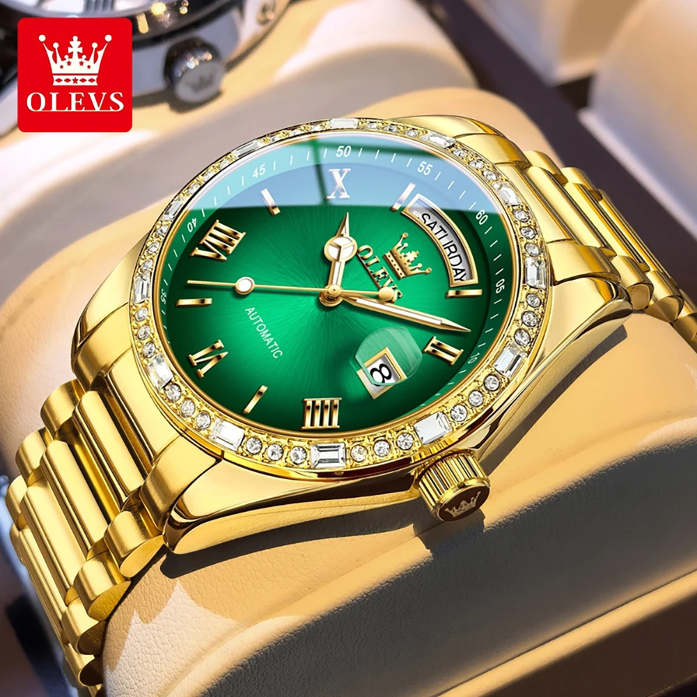 OLEVS 6747 Men Watch Luxury Gold Watches Diamond Dual Calendar Display Dial Automatic Mechanical Watch for Men
OLEVS 6747 Men Watch Luxury Gold Watches Diamond Dual Calendar Display Dial Automatic Mechanical Watch for Men