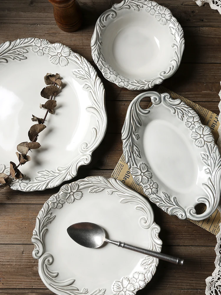 Retro European Court Style Relief Ceramic Western Dinner Plate Soup Plate Oval Steak Plate Pasta Plate Dining Utensils Bowl Set
Retro European Court Style Relief Ceramic Western Dinner Plate Soup Plate Oval Steak Plate Pasta Plate Dining Utensils Bowl Set