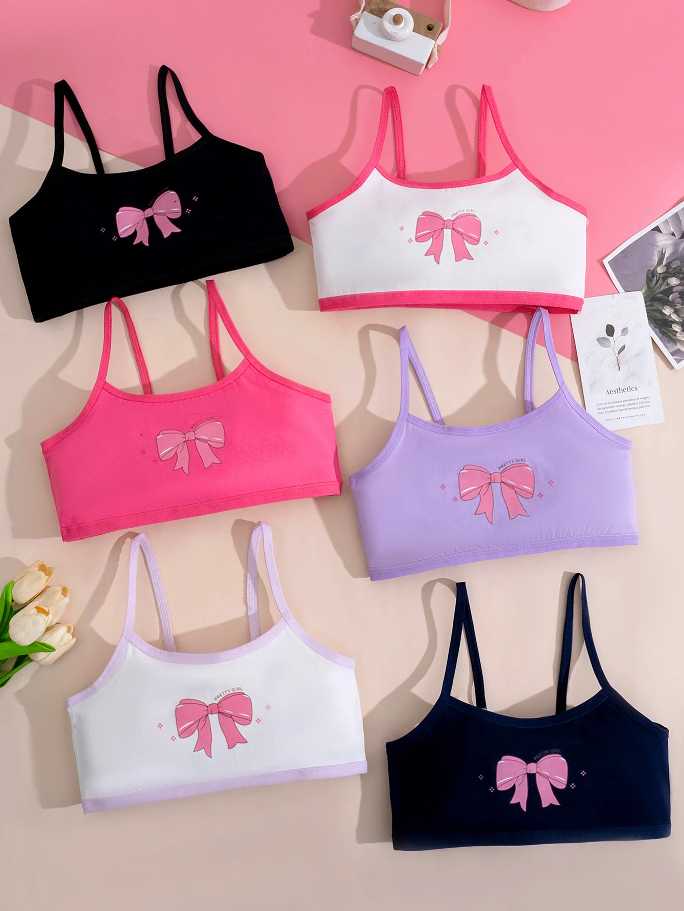 6 pcs girls' training bras, girls' underwear, small vests, comfortable, simple and fashionable, heart-shaped print colo
6 pcs girls' training bras, girls' underwear, small vests, comfortable, simple and fashionable, heart-shaped print colo
