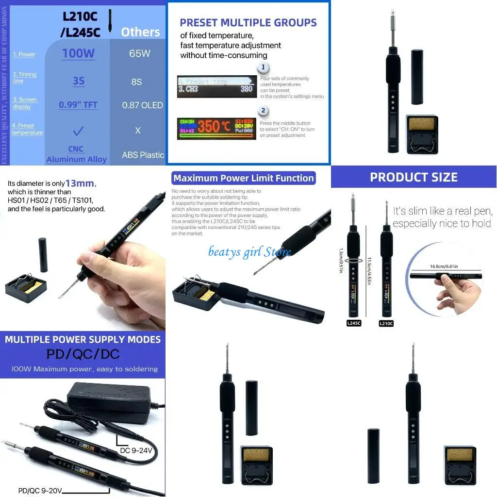 C7AB Soldering Iron PD100W Fast Heat Up LCD Digital Adjustable Temperature Soldering Thermostatic Soldering Repair
C7AB Soldering Iron PD100W Fast Heat Up LCD Digital Adjustable Temperature Soldering Thermostatic Soldering Repair