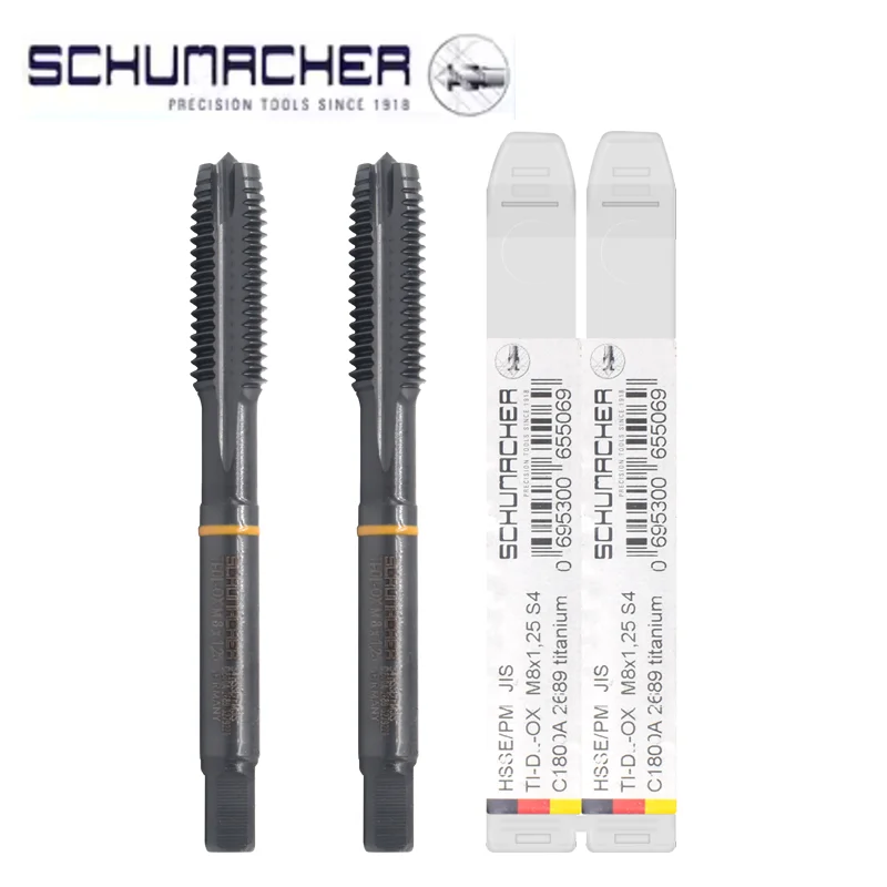 German Original SCHUMACHER JIS Standard Spiral Fluted Tap Pointed M3 M4 M5 M6 M8 M10 M12 Machine Thread Taps For Titanium Alloy
German Original SCHUMACHER JIS Standard Spiral Fluted Tap Pointed M3 M4 M5 M6 M8 M10 M12 Machine Thread Taps For Titanium Alloy