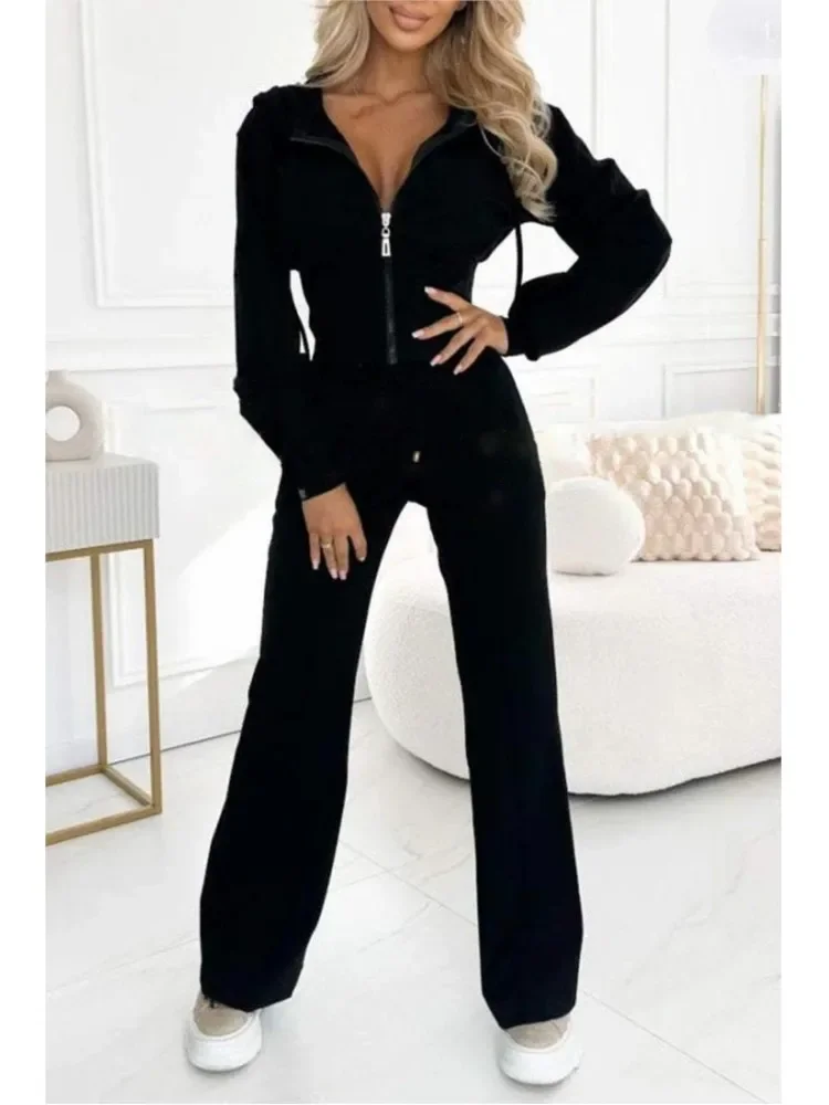 Autumn and Winter Hooded Zipper Jacket Tight Solid Color Two-piece Sets Women Fashion Casual New Wide Leg Pants 2 Piece Set
Autumn and Winter Hooded Zipper Jacket Tight Solid Color Two-piece Sets Women Fashion Casual New Wide Leg Pants 2 Piece Set