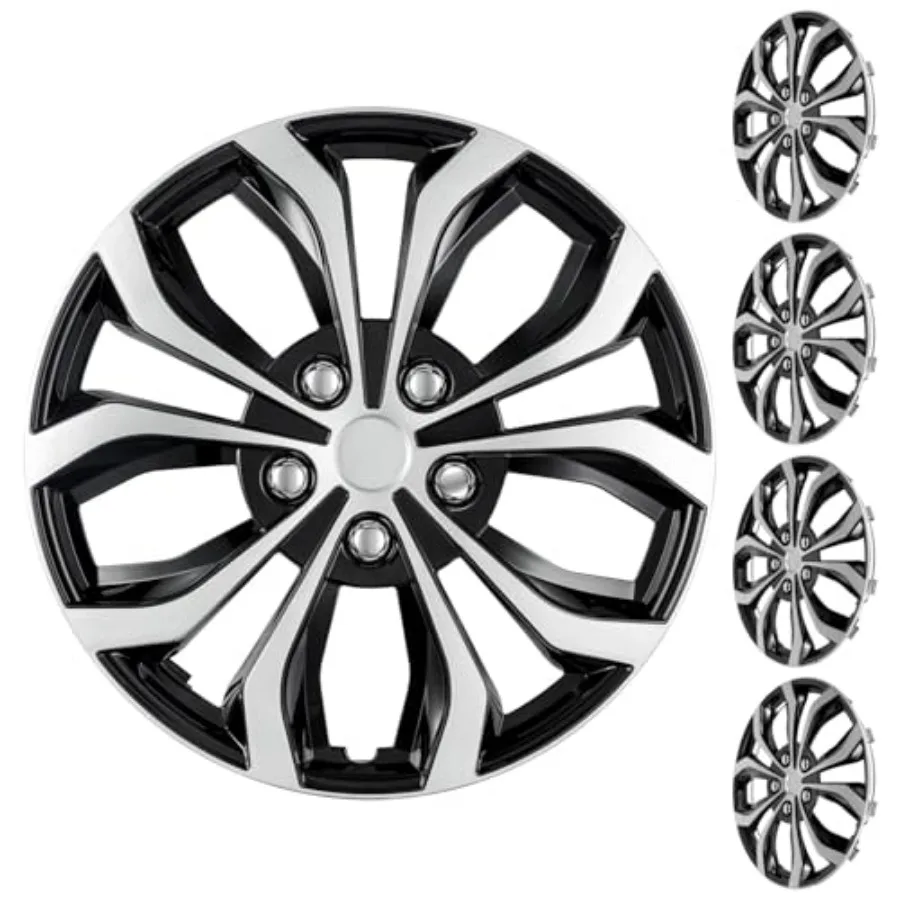 15 Inch Universal Hubcaps, Silver and Black Snap-On Wheel Covers, Compatible with Most Standard Steel Wheels, Cars Sedans and S
15 Inch Universal Hubcaps, Silver and Black Snap-On Wheel Covers, Compatible with Most Standard Steel Wheels, Cars Sedans and S
