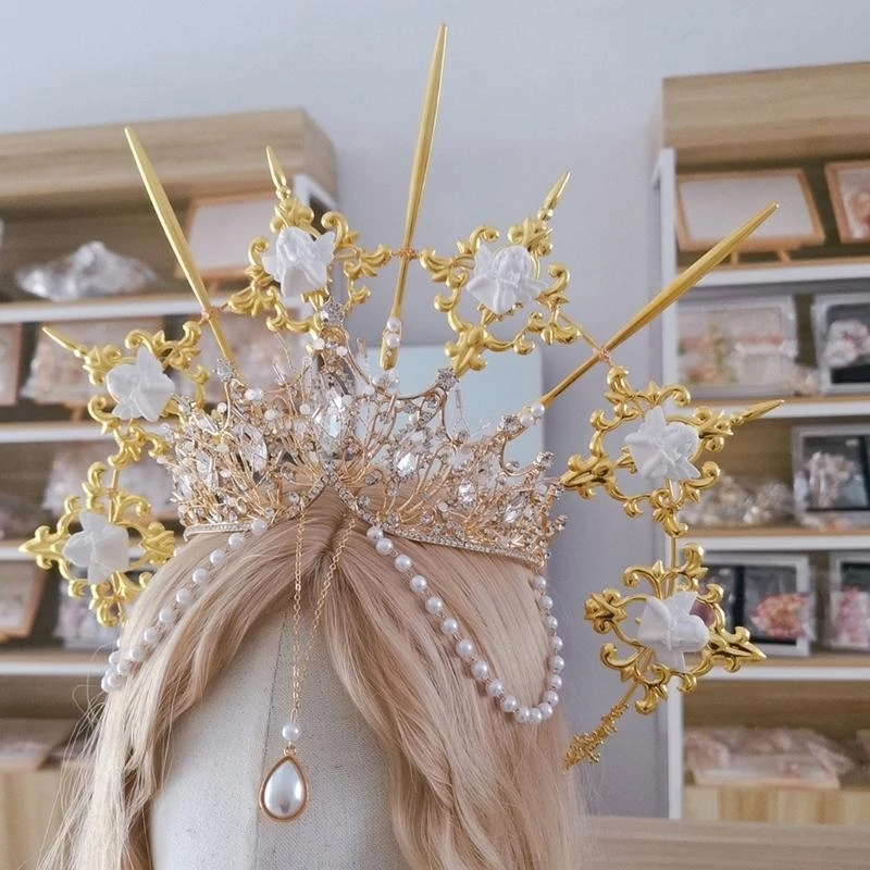 340D Luxurious Halloween Crown Pearls Headwear Lightweight and Comfortable Headpieces Cosplay Accesories for Daily Wear
340D Luxurious Halloween Crown Pearls Headwear Lightweight and Comfortable Headpieces Cosplay Accesories for Daily Wear