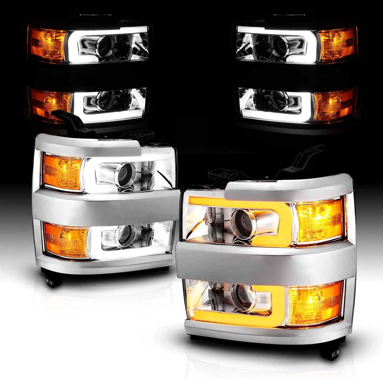 for 2015-2019 Silverado 2500HD 3500HD Pickup Truck Switchback LED Tube Quad Projector Chrome Replacement Headlights Set - Passen
for 2015-2019 Silverado 2500HD 3500HD Pickup Truck Switchback LED Tube Quad Projector Chrome Replacement Headlights Set - Passen