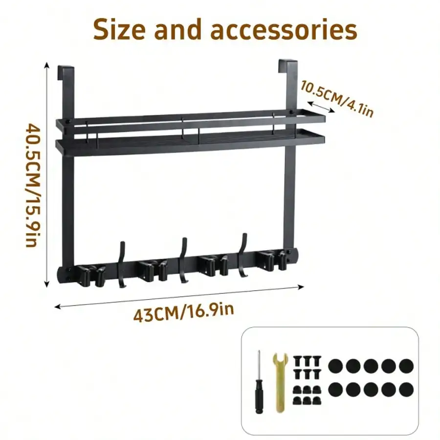 Broom Holder Over The Door Over Door Broom And Mop Rack Over The Door Hooks Organizer With4 Slots & 3 Hooks 1 Storage Basket For Laundry Room, Garage, Closet, Kitchen Decor
Broom Holder Over The Door Over Door Broom And Mop Rack Over The Door Hooks Organizer With4 Slots & 3 Hooks 1 Storage Basket For Laundry Room, Garage, Closet, Kitchen Decor
