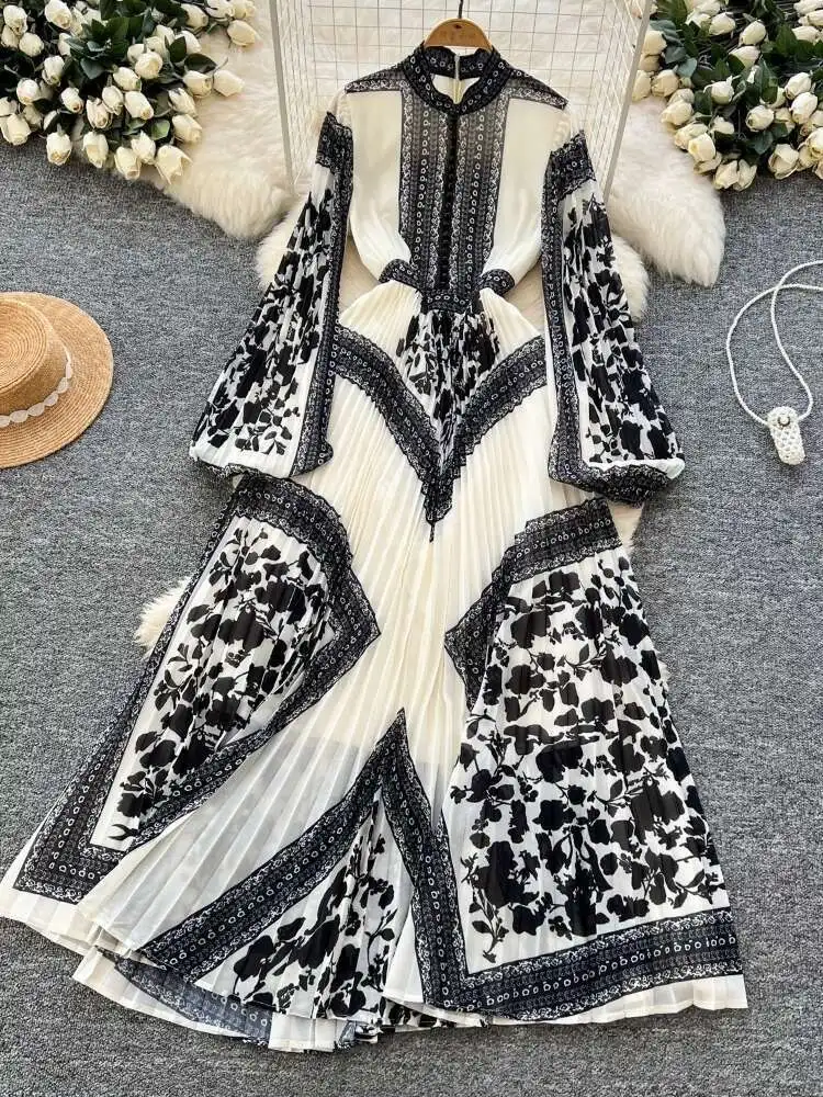 Women Vintage Folded Dress Spring Autumn Elegant Printed Pleated Long Sleeve Party Dresses Ladies Slim A-line Long Robe Vestidos
Women Vintage Folded Dress Spring Autumn Elegant Printed Pleated Long Sleeve Party Dresses Ladies Slim A-line Long Robe Vestidos