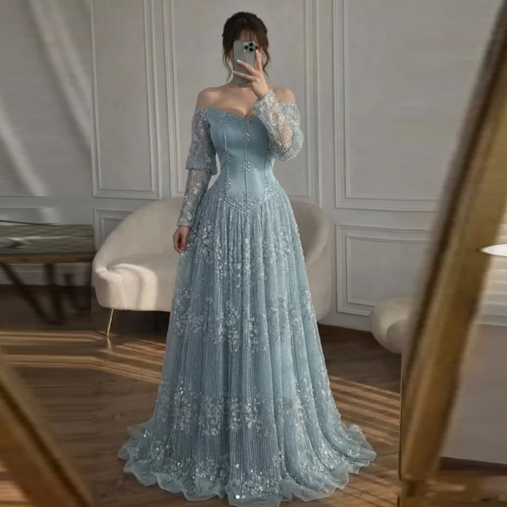 Customized Arabic Blue Elegant Off Shoulder A-Line Beaded Evening Gown Women Occasion Prom Dress
Customized Arabic Blue Elegant Off Shoulder A-Line Beaded Evening Gown Women Occasion Prom Dress