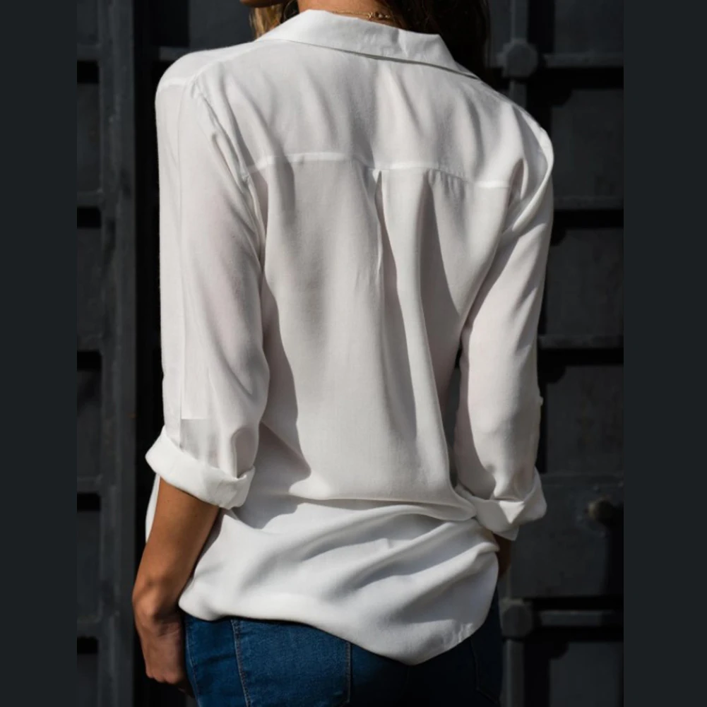 Breathable long sleeve chiffon shirt for women featuring deep V neckline and button front casual loose fit for everyday wear
Breathable long sleeve chiffon shirt for women featuring deep V neckline and button front casual loose fit for everyday wear