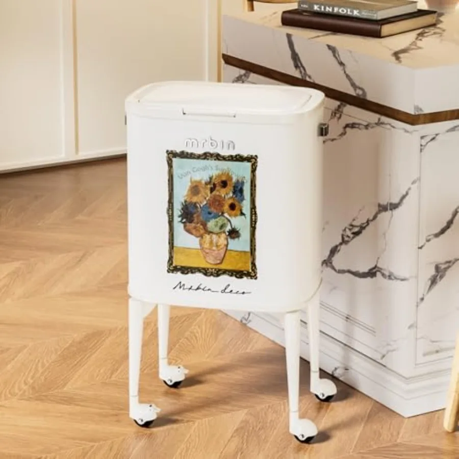 23L Art Decor Trash Can with Wheels Press-to-Open Lid Tall Standing Garbage Bin with Lockable Casters Metal Waste Basket for Ki
23L Art Decor Trash Can with Wheels Press-to-Open Lid Tall Standing Garbage Bin with Lockable Casters Metal Waste Basket for Ki