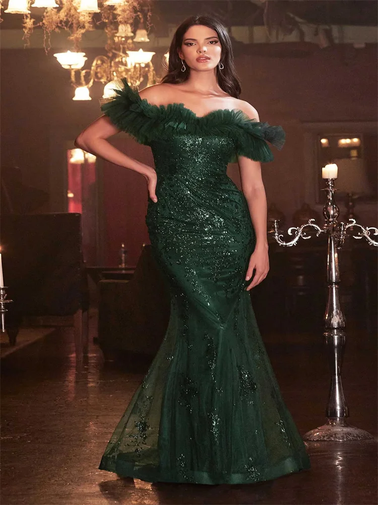 Mermaid / Trumpet Prom Evening Dress Elegant Off-The-Shoulder Sleeveless Ornament with Beads and Feathers Tulle Gown for Women
Mermaid / Trumpet Prom Evening Dress Elegant Off-The-Shoulder Sleeveless Ornament with Beads and Feathers Tulle Gown for Women
