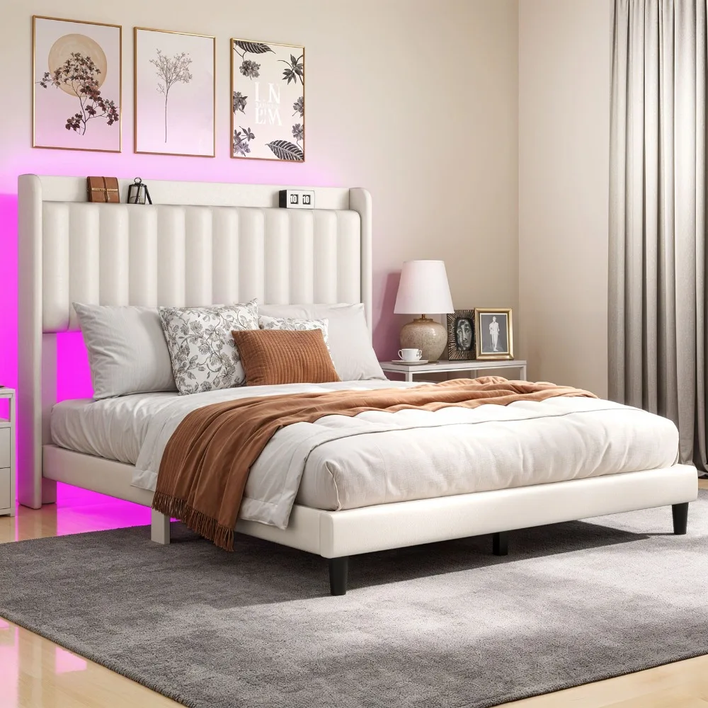 Queen & Full Size Bed Frame w/ Upholstered Adjustable Height Headboard & Shelf
Queen & Full Size Bed Frame w/ Upholstered Adjustable Height Headboard & Shelf