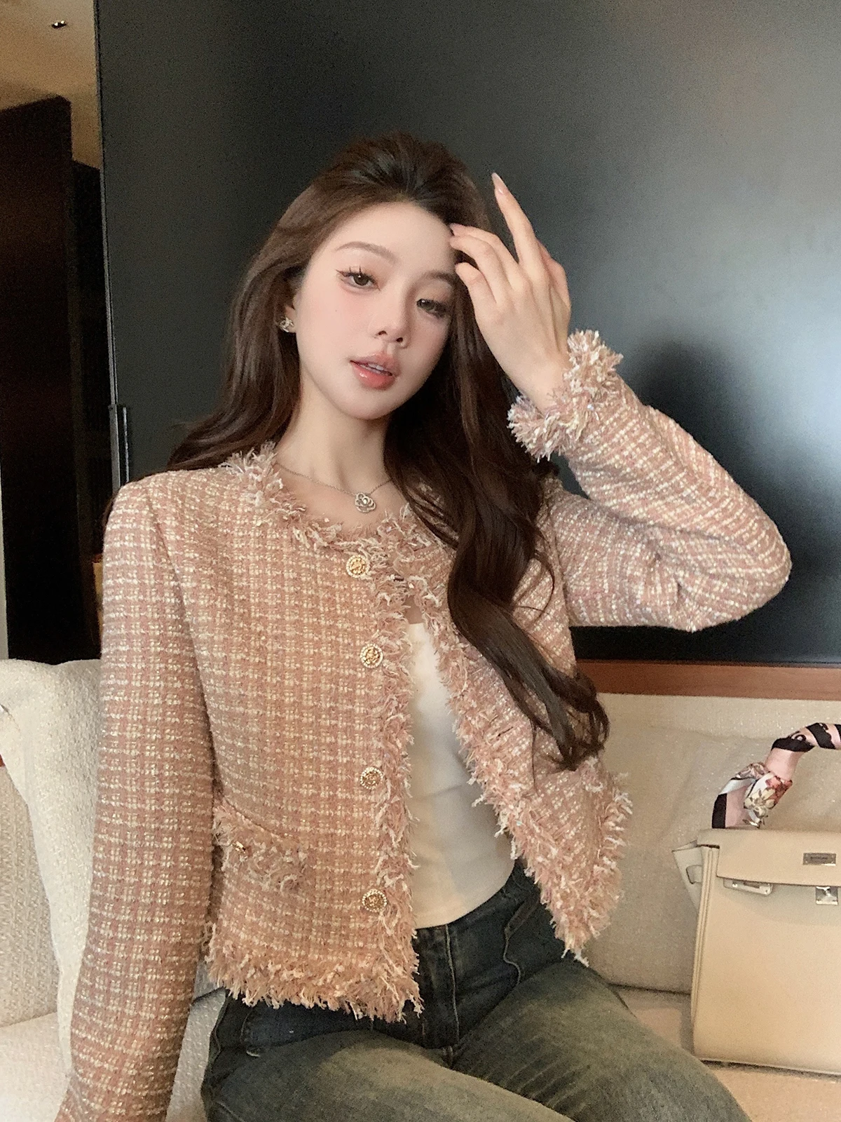 Ele Tweed Small Fraance Sle Jaet Women Spring New High-End Slimming Personali Straight Tube Polyester Blend Long ...
Ele Tweed Small Fraance Sle Jaet Women Spring New High-End Slimming Personali Straight Tube Polyester Blend Long ...