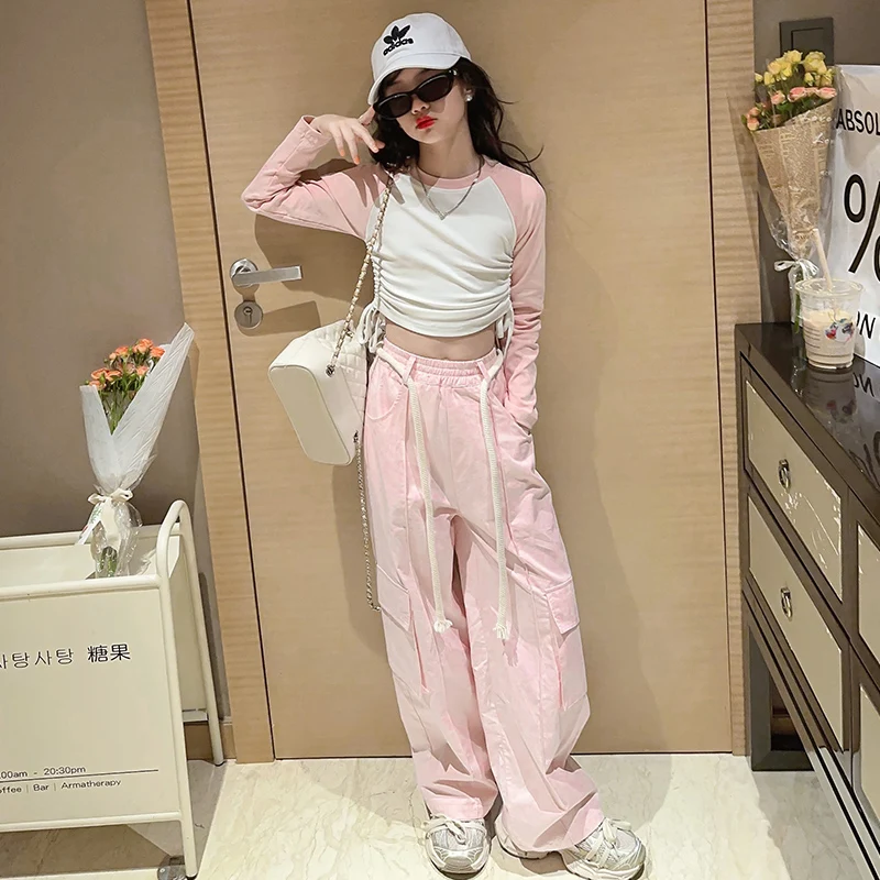 Spring Children's Fashion Girls Sports Outfits Cotton Patchwork Long Sleeve T-shirt Top+Pockets Cargo Pants Kids Clothing Autumn
Spring Children's Fashion Girls Sports Outfits Cotton Patchwork Long Sleeve T-shirt Top+Pockets Cargo Pants Kids Clothing Autumn