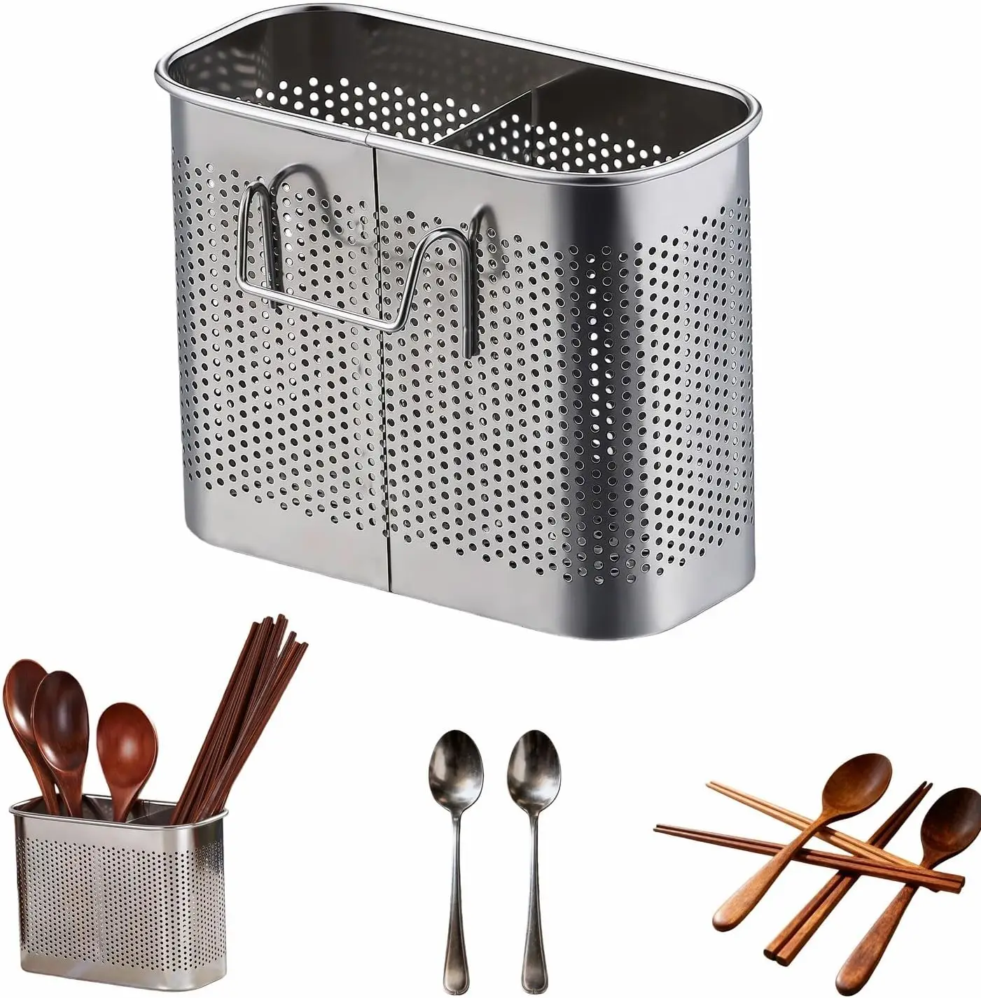 2-Tier Stainless Steel Utensil Drainer, Anti-Rust Kitchen Sink Organizer with Hooks, Space-Saving Cutlery Holder
2-Tier Stainless Steel Utensil Drainer, Anti-Rust Kitchen Sink Organizer with Hooks, Space-Saving Cutlery Holder