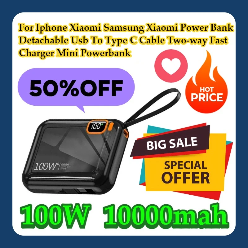 For Iphone Xiaomi Samsung Xiaomi Power Bank Detachable Usb To Type C Cable Two-way Fast Charger Mini Powerbank
For Iphone Xiaomi Samsung Xiaomi Power Bank Detachable Usb To Type C Cable Two-way Fast Charger Mini Powerbank