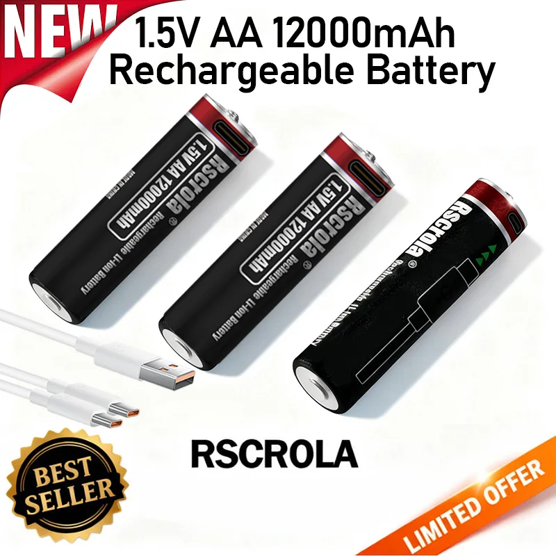 AA Lithium Rechargeable Battery, 1.5V 12000mAh High Capacity, Type-C Fast Charging, Compatible with Remotes, Toys, Wireless Mice
AA Lithium Rechargeable Battery, 1.5V 12000mAh High Capacity, Type-C Fast Charging, Compatible with Remotes, Toys, Wireless Mice