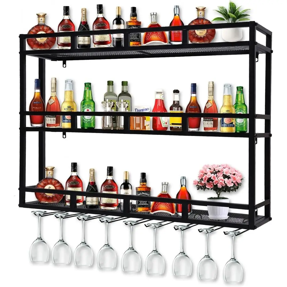 31 3-Tier Wall-Mounted Wine Rack with LED Lighting, Modern Shelving for Bottles & Glasses, Ideal for Home Bars and Dining Rooms,
31 3-Tier Wall-Mounted Wine Rack with LED Lighting, Modern Shelving for Bottles & Glasses, Ideal for Home Bars and Dining Rooms,