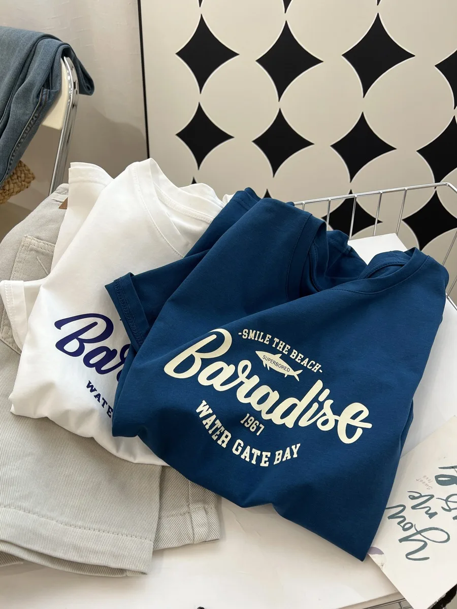 Retro American Peaco Blue Letter Print ort Sve Women's T-irt Summer Loose Chic Hong Kong Sle f Sve Pure Cott...
Retro American Peaco Blue Letter Print ort Sve Women's T-irt Summer Loose Chic Hong Kong Sle f Sve Pure Cott...