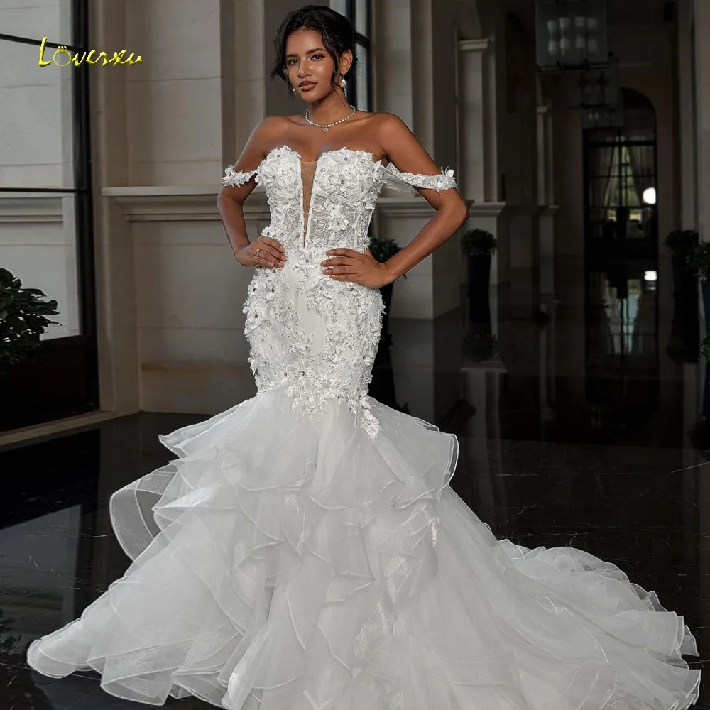 Loverxu Mermaid Wedding Dresses Sweetheart Off The Shoulder Vestido De Novia Lace Embroidery Ruffles Custom Made Bridal Gown
Loverxu Mermaid Wedding Dresses Sweetheart Off The Shoulder Vestido De Novia Lace Embroidery Ruffles Custom Made Bridal Gown
