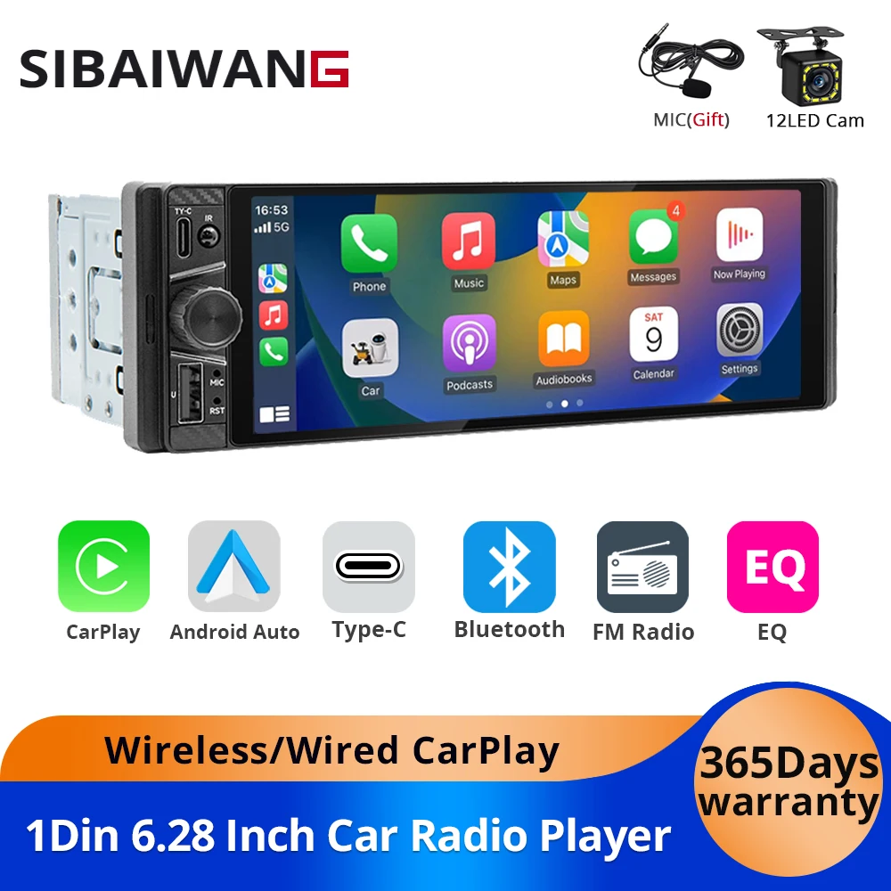 6.28 Inch Single 1 DIN Car Stereo Head Unit Car Radio Wireless Carplay Android Auto Player BT FM MirrorLink Type-C Fast charging
6.28 Inch Single 1 DIN Car Stereo Head Unit Car Radio Wireless Carplay Android Auto Player BT FM MirrorLink Type-C Fast charging