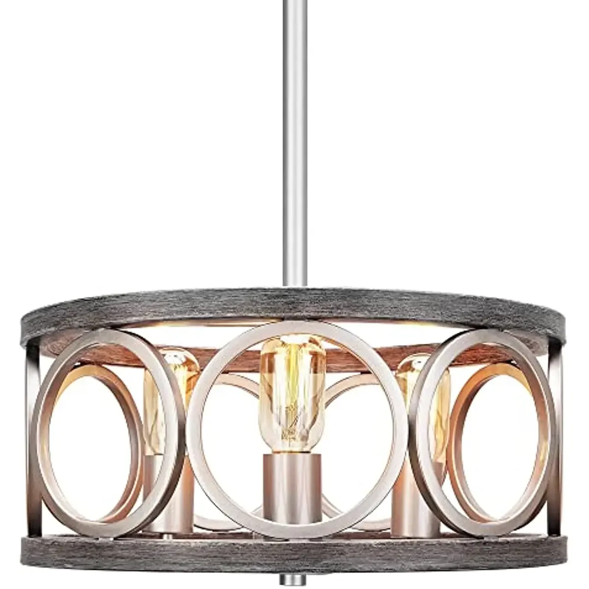 ~16-Inch Drum Chandelier, 3 Lights Adjustable Height round Dining Room Chandelier, Brushed Nickel Gray Wood Pattern Finish
~16-Inch Drum Chandelier, 3 Lights Adjustable Height round Dining Room Chandelier, Brushed Nickel Gray Wood Pattern Finish