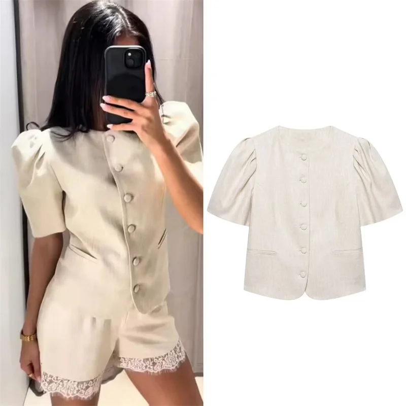 Women's Jacket 2026 Summer New Khaki Short-Sleeve Pleated Decor Slim-Fit Blazer Personalized Fashion Casual Versatile
Women's Jacket 2026 Summer New Khaki Short-Sleeve Pleated Decor Slim-Fit Blazer Personalized Fashion Casual Versatile