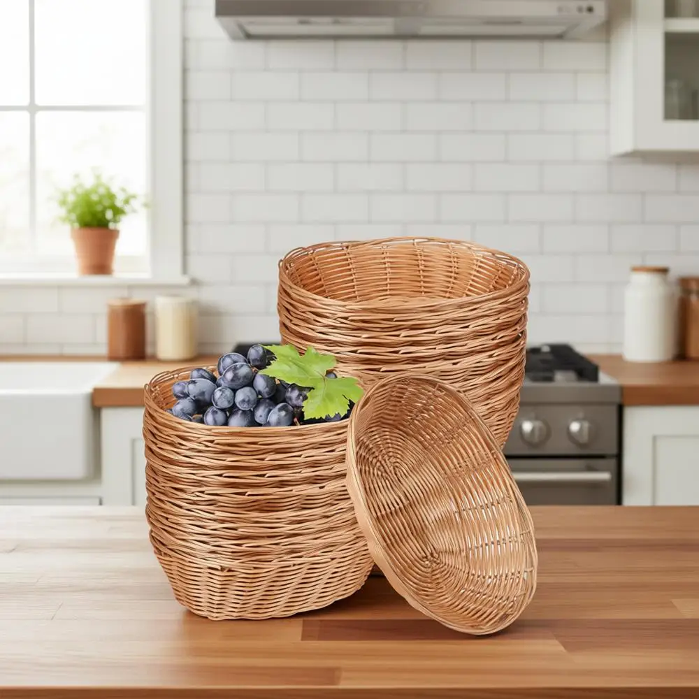 Oval Poly Wicker Baskets, 9x6x2.6 Inches, Medium Size for Bread, Fruits, Vegetables, Kitchen Storage, and Decorative Centerpiece
Oval Poly Wicker Baskets, 9x6x2.6 Inches, Medium Size for Bread, Fruits, Vegetables, Kitchen Storage, and Decorative Centerpiece