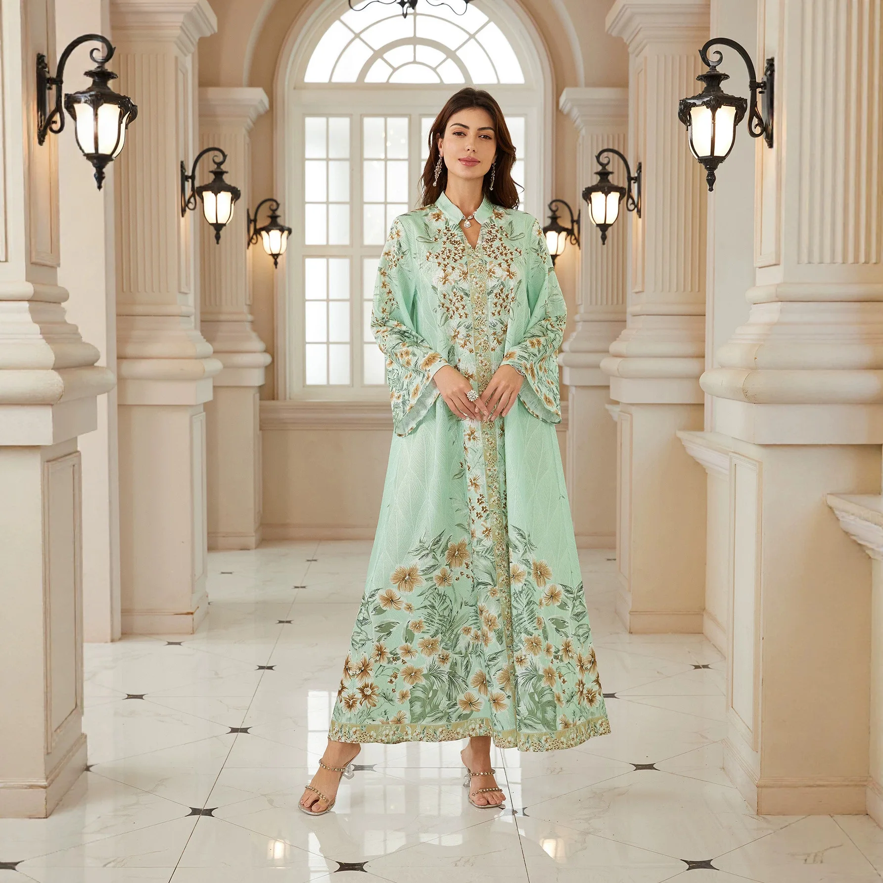 Turkish Middle Eastern Muslim Women's Printed V Neck Rhinestone Dresses Luxurious Elegant Evening Party Gown
Turkish Middle Eastern Muslim Women's Printed V Neck Rhinestone Dresses Luxurious Elegant Evening Party Gown