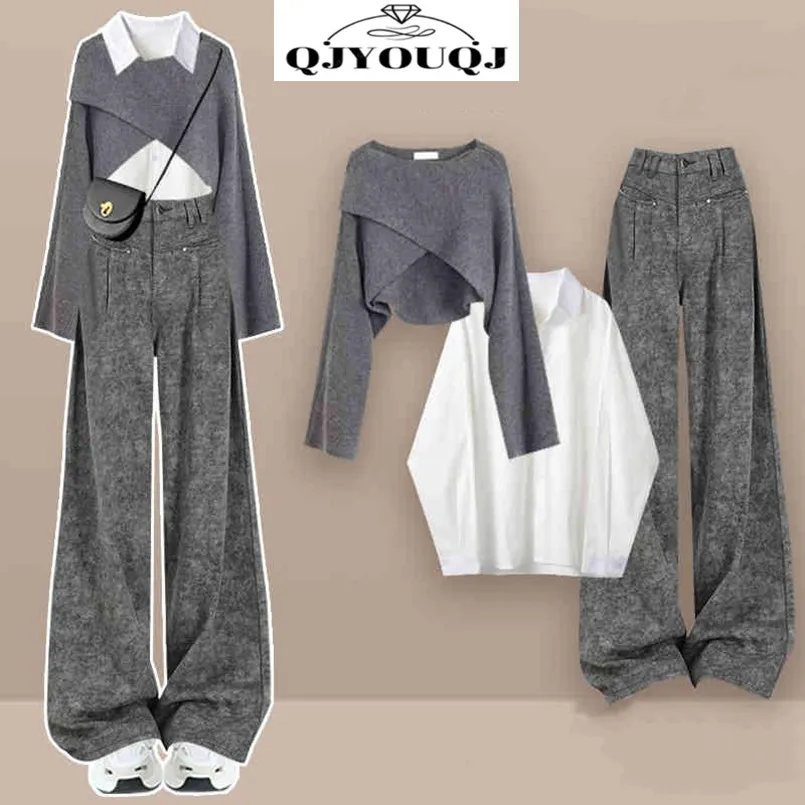 Fashion Women's Set Autumn and Winter New Knitted Sweater Shirt Temperament Casual Wide Leg Pants Three Piece Set
Fashion Women's Set Autumn and Winter New Knitted Sweater Shirt Temperament Casual Wide Leg Pants Three Piece Set