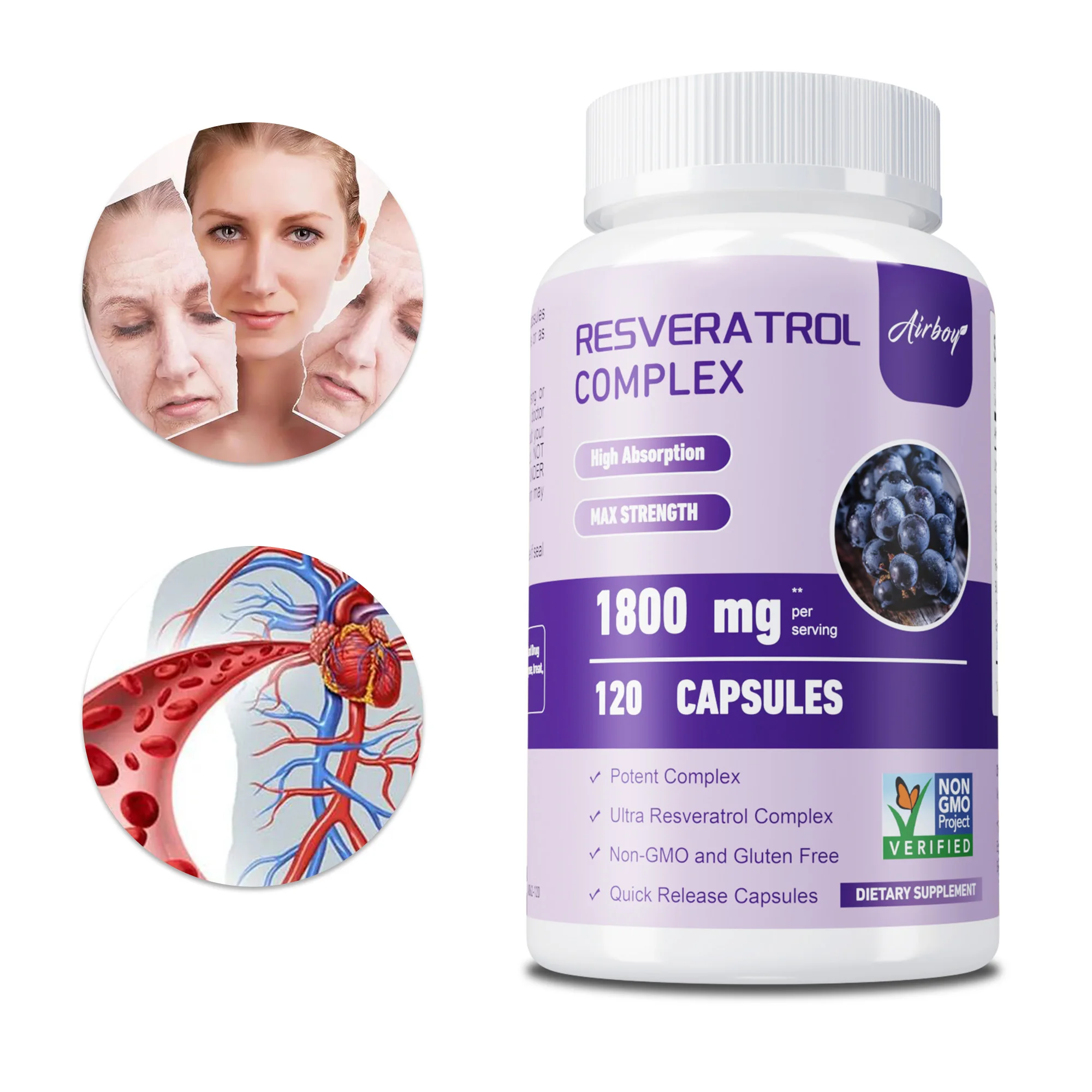 Resveratrol Complex - Antioxidant, Smooth Skin, Support Overall Health & Metabolism, Promotes Cardiovascular Health
Resveratrol Complex - Antioxidant, Smooth Skin, Support Overall Health & Metabolism, Promotes Cardiovascular Health