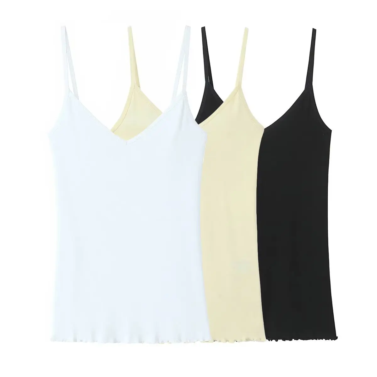 Withered European And American Style New Multi-color Slim Shoulder Strap Vest With Unique V-neck Sleeveless Wavy Edge Suspender
Withered European And American Style New Multi-color Slim Shoulder Strap Vest With Unique V-neck Sleeveless Wavy Edge Suspender