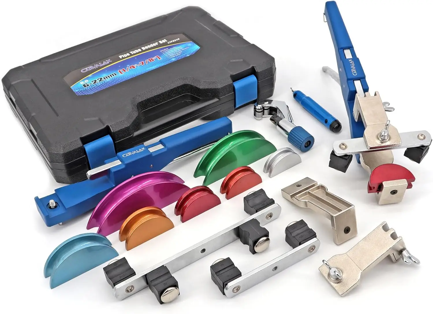 90° Ratcheting Tube Bender Kit - 7 Color-Coded Aluminum Heads for 1/4" to 7/8" Pipes, Reverse-Bend Adapters & Portable Toolbox, Tube Cutter & Deburring for HVAC/Heating Repair
90° Ratcheting Tube Bender Kit - 7 Color-Coded Aluminum Heads for 1/4" to 7/8" Pipes, Reverse-Bend Adapters & Portable Toolbox, Tube Cutter & Deburring for HVAC/Heating Repair