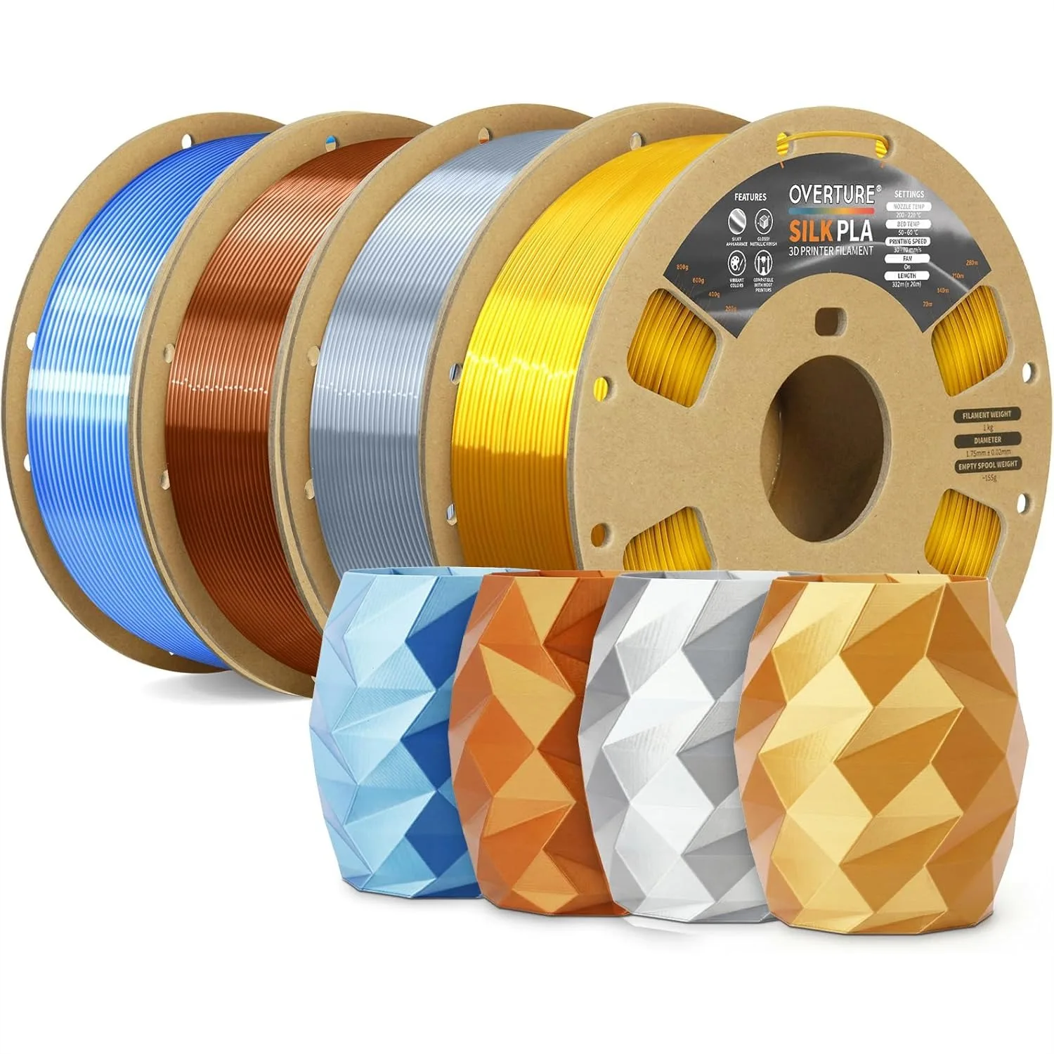 Silk PLA Filament Bundle 4 Rolls 1kg Each, Clog-Free Shiny Metallic Finish for 3D Printer, Silk Gold Silver Copper Blue-Silver
Silk PLA Filament Bundle 4 Rolls 1kg Each, Clog-Free Shiny Metallic Finish for 3D Printer, Silk Gold Silver Copper Blue-Silver