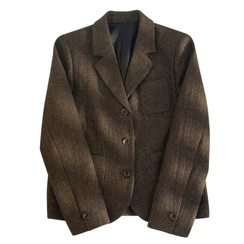 2026 Brown Herringbone Woolen Blazer Women's Outerwear Autumn Street Wear Single-breasted Short Suit Jacket Female Casual Tops
2026 Brown Herringbone Woolen Blazer Women's Outerwear Autumn Street Wear Single-breasted Short Suit Jacket Female Casual Tops