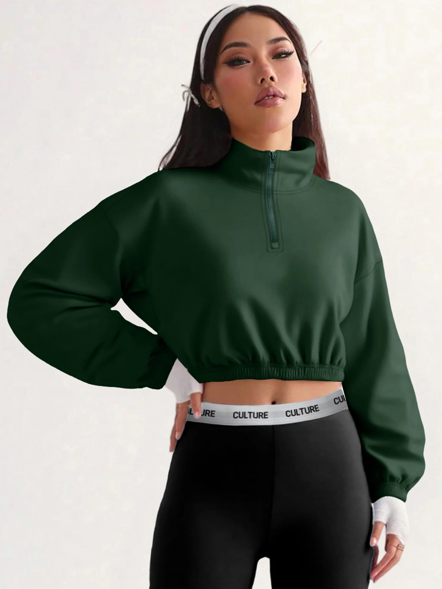 New Women Half-Zip Cropped Pullover, Stand Collar Long Sleeve Sweatshirt, Solid Color Casual Streetwear Tops
New Women Half-Zip Cropped Pullover, Stand Collar Long Sleeve Sweatshirt, Solid Color Casual Streetwear Tops