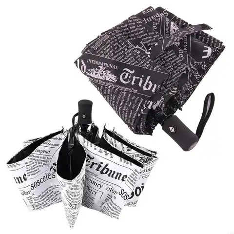 448B Fully Automatic Newspaper Printing Three Folding Umbrella Unisex Retro Umbrellas