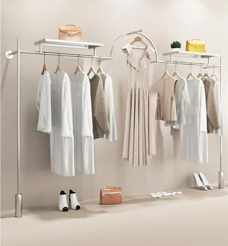Clothing store display rack Display rack on the wall hanging stainless steel silver hanging clothes shelf simple women's store s
Clothing store display rack Display rack on the wall hanging stainless steel silver hanging clothes shelf simple women's store s