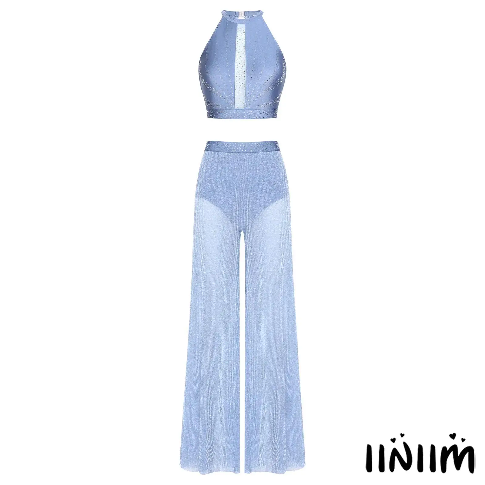 Womens 2Pcs Lyrical Dance Clothes Rhinestone Embellished Sleeveless Tank Top with Wide Leg Pants Elegant Female Modern Dancewear
Womens 2Pcs Lyrical Dance Clothes Rhinestone Embellished Sleeveless Tank Top with Wide Leg Pants Elegant Female Modern Dancewear
