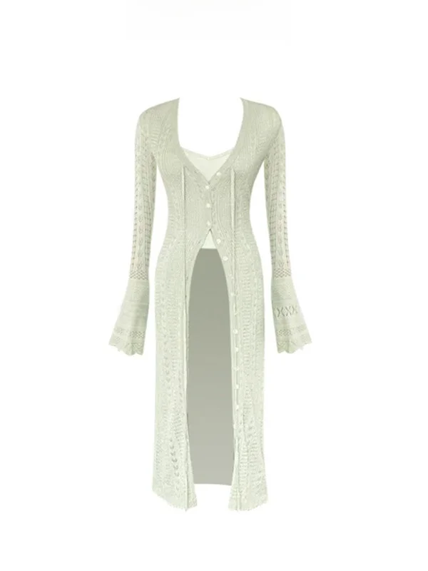 Green V-neck Bell Sleeve Knitted Open Cardigan Women's Hollow Long UV Protection Air Conditioning Shirt Xiu Ru Han Love You
Green V-neck Bell Sleeve Knitted Open Cardigan Women's Hollow Long UV Protection Air Conditioning Shirt Xiu Ru Han Love You