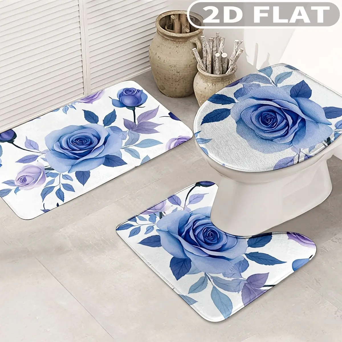 3pcs Bathroom Rug Set Blue Rose Floral Print Design 3pcs Bath Mats Set for Bathroom Non-Slip Cover Mat
3pcs Bathroom Rug Set Blue Rose Floral Print Design 3pcs Bath Mats Set for Bathroom Non-Slip Cover Mat