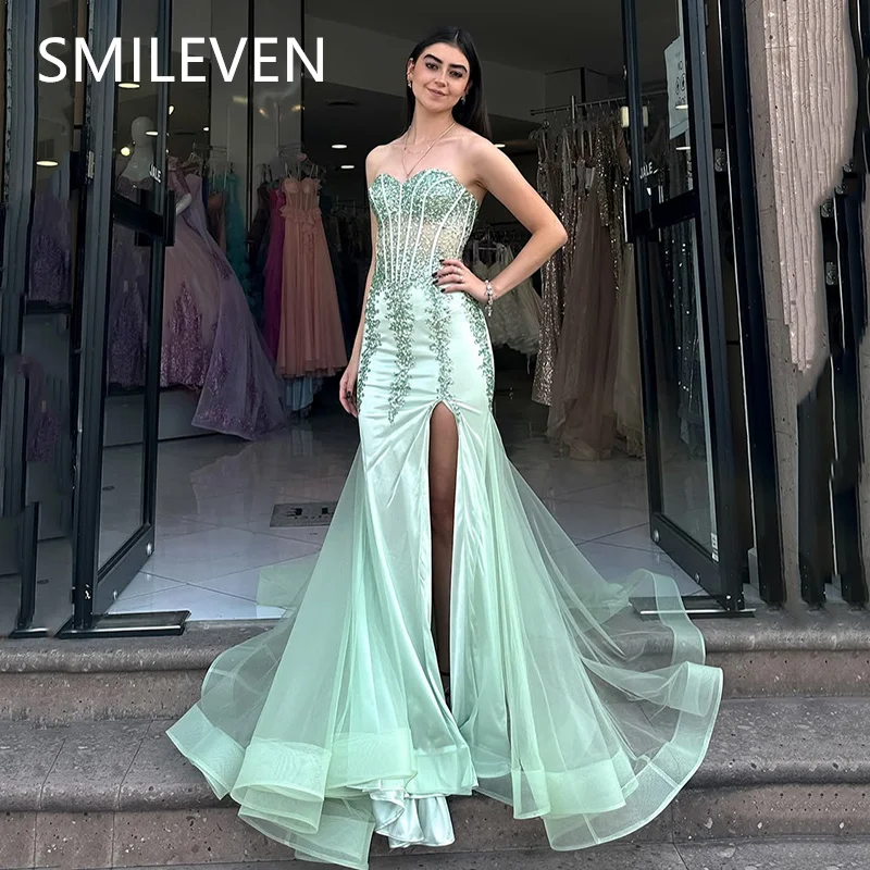 Smileven Green Mermaid Sexy Applique Off Shoulder Prom Dresses Side Split Tea-Length Party Evening Dress Gift Customized 2025
Smileven Green Mermaid Sexy Applique Off Shoulder Prom Dresses Side Split Tea-Length Party Evening Dress Gift Customized 2025
