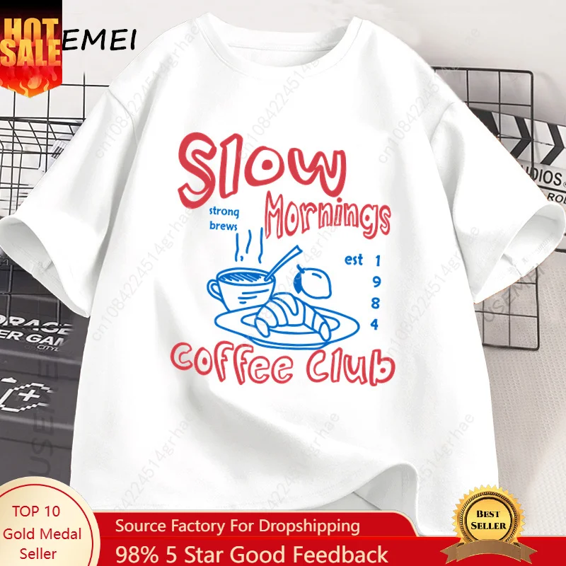 Slow Mornings Graphic Tshirt Man Trendy Coffee Club Tshirt Retro Coffee and Croissant T Shirt Breakfast Club Tee Cotton Clothing
Slow Mornings Graphic Tshirt Man Trendy Coffee Club Tshirt Retro Coffee and Croissant T Shirt Breakfast Club Tee Cotton Clothing