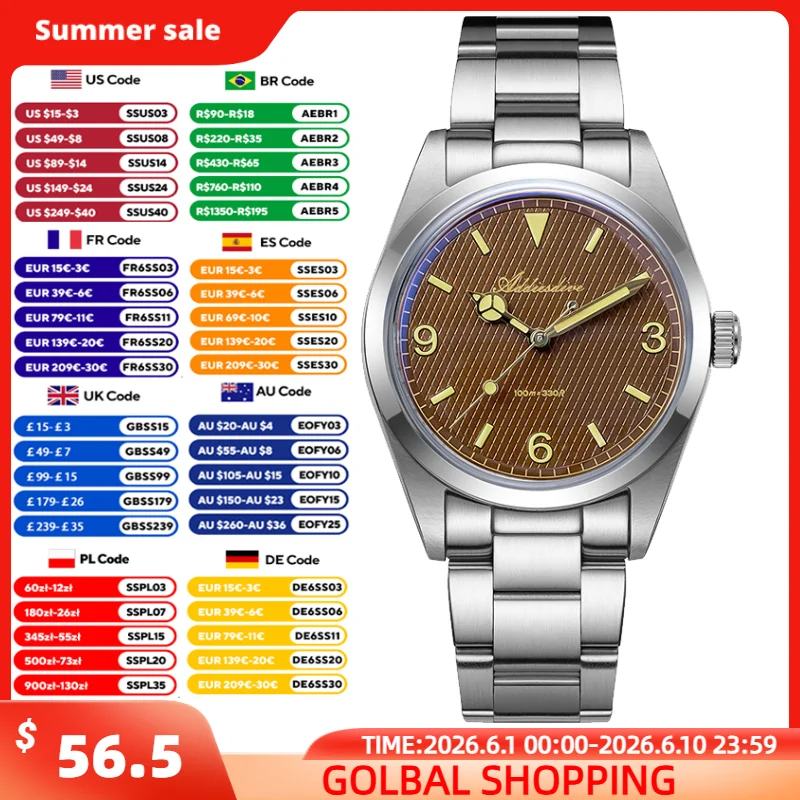ADDIESDIVE Men's Quartz Watch 36mm Bubble Glass 100m Waterproof Watches Luminous 316L Stainless Steel Retro Male Clock AD2096
ADDIESDIVE Men's Quartz Watch 36mm Bubble Glass 100m Waterproof Watches Luminous 316L Stainless Steel Retro Male Clock AD2096