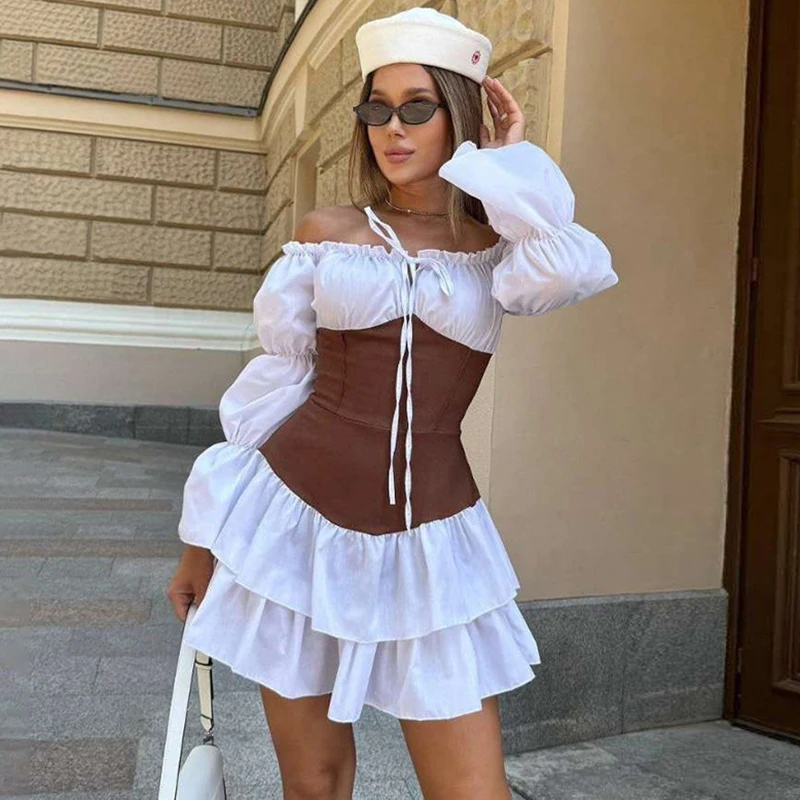 Ticketsx Women Off-the-Shoulder Mini Dress Fashiona Ruffled Pleated Patchwork Puff Sleeve Dress Elegant Luxury Party Retro Dress
Ticketsx Women Off-the-Shoulder Mini Dress Fashiona Ruffled Pleated Patchwork Puff Sleeve Dress Elegant Luxury Party Retro Dress