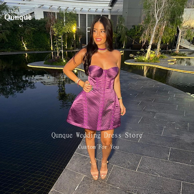 Qunque Purple Evening Dresses Short Mini Girl Sweetheart Pleated Party Dresses Sexy Evening Gowns Vestidos De Festa Customized
Qunque Purple Evening Dresses Short Mini Girl Sweetheart Pleated Party Dresses Sexy Evening Gowns Vestidos De Festa Customized
