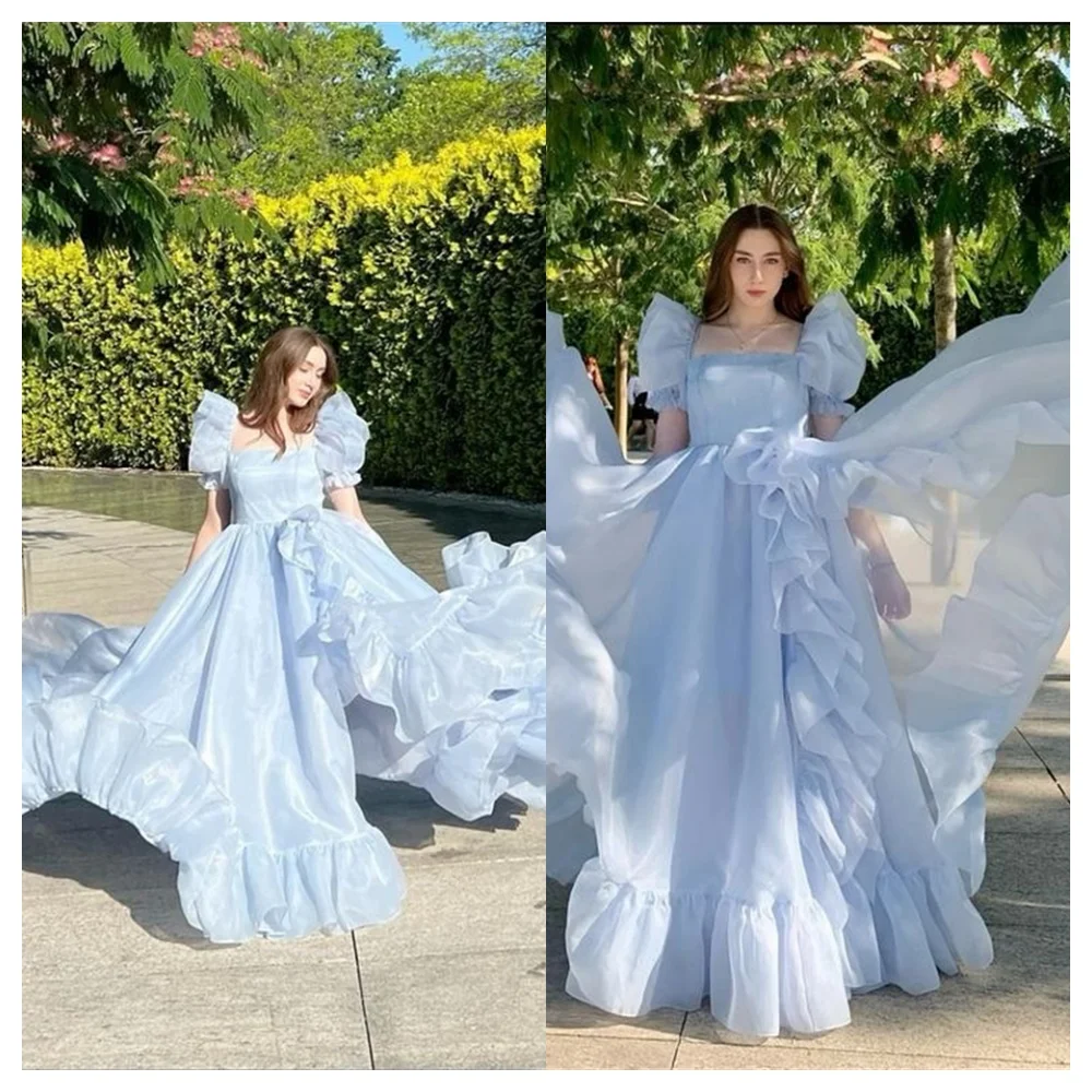Customized Elegant Blue Tulle Evening Dress High Quality Square Collar Short Sleeves Party Dress Fashion A-Line Celebrity Gowns
Customized Elegant Blue Tulle Evening Dress High Quality Square Collar Short Sleeves Party Dress Fashion A-Line Celebrity Gowns